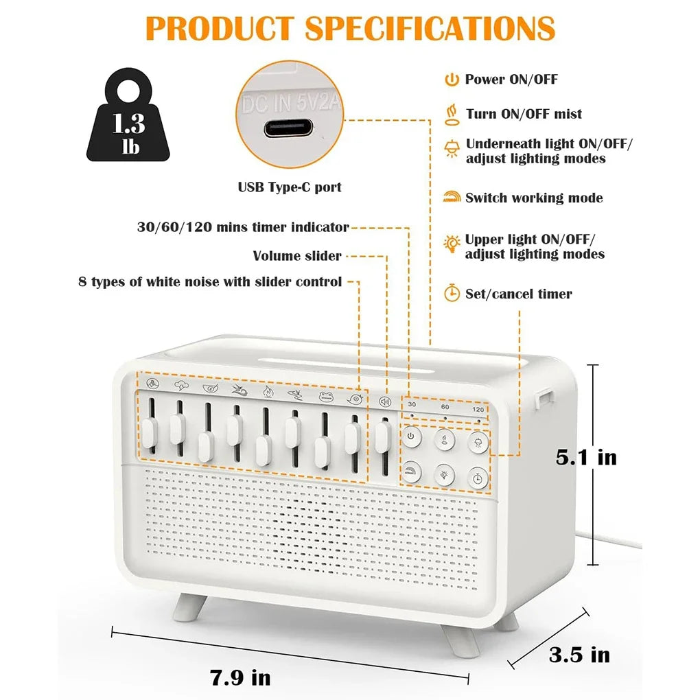 Aroma Diffuser with White Noise, Humidifier, Night Light & Bluetooth Speaker